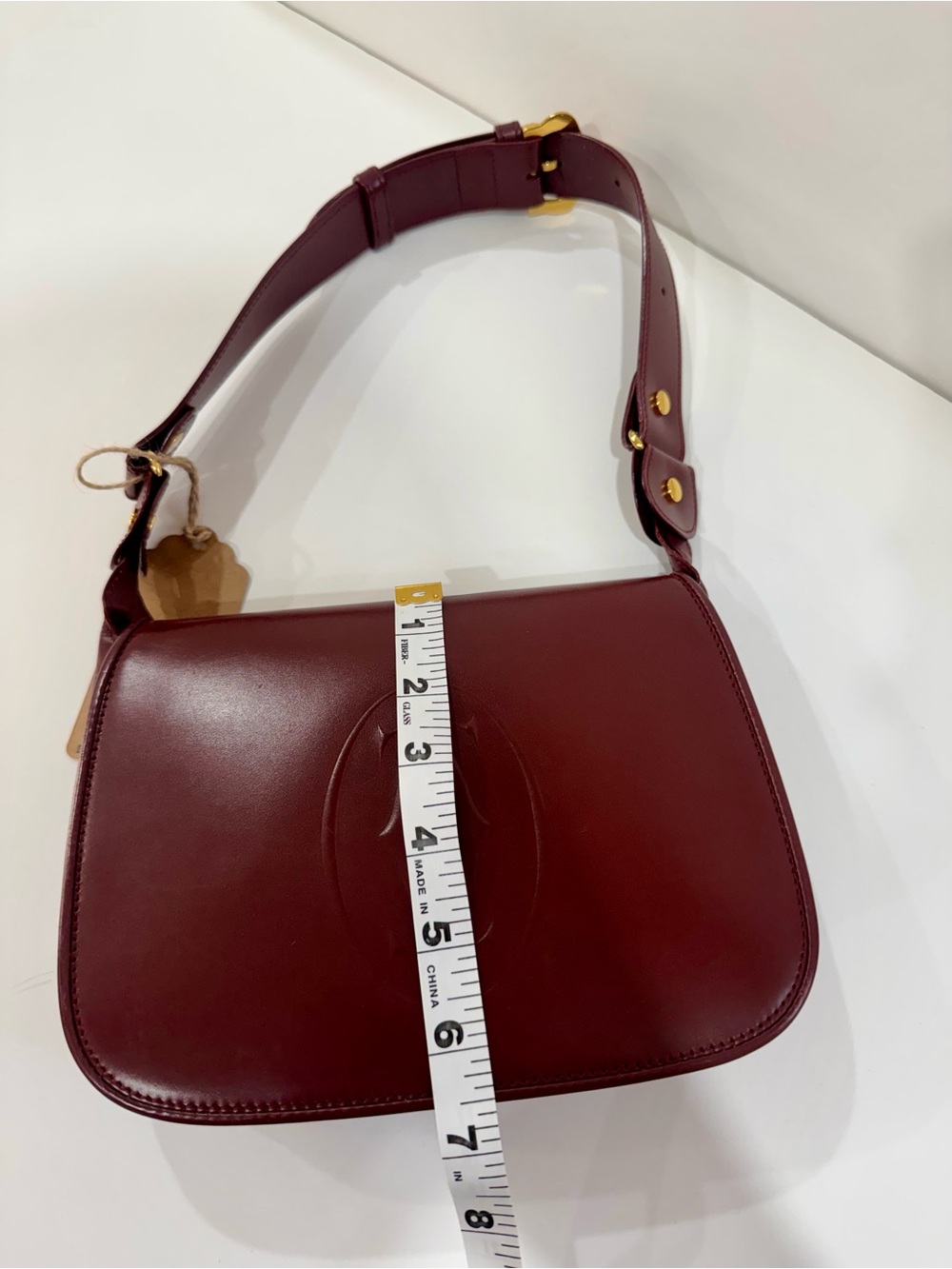 Cartier Burgundy Leather Shoulder Bag with Gold Hardware - Picture 8 of 9